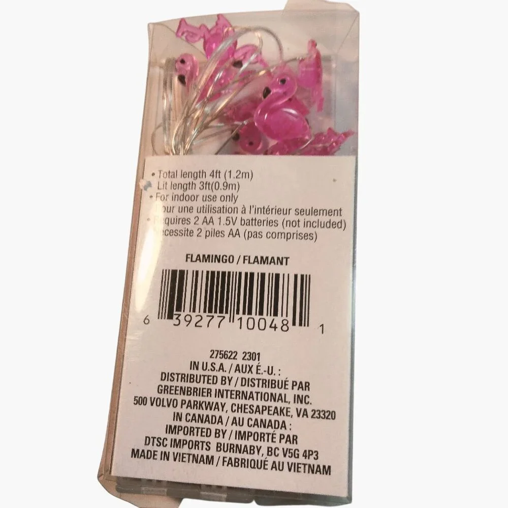 Pink Flamingo String Lights Mini 4Ft Indoor Battery Operated Coastal Tropical